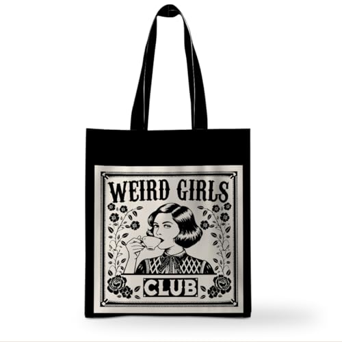 ZHAMEN Canvas Tote Bag for Women, Weird Girls Cute Tote Bag, Reusable Grocery Bags with Long Handle, Large Capacity Portable Travel Bags for Shopping Vacation Work Gym