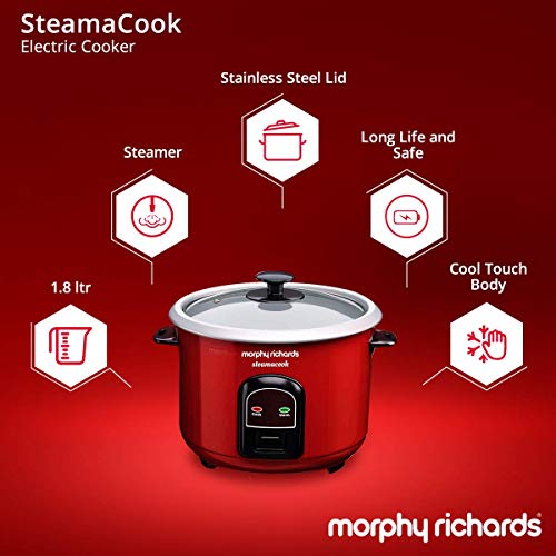 Image of Morphy Richards Steamacook 1.8 - Litre Electric Rice Cooker (Red)