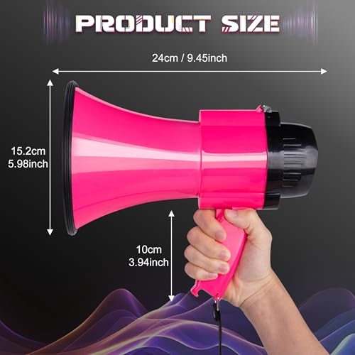 MyMealivos 30W Megaphone with Siren & 240s Record-Adjustable Vol Control Cover Up to 800 Yards Range Fit for Sport Games Cheerleading Coaches Event Organizers-Rose Pink - Thumbnail 6