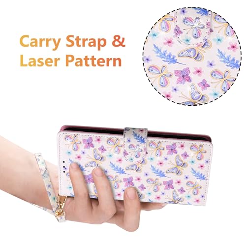 UEEBAI Wallet Case for Samsung Galaxy S25 Plus 5G, PU Leather Phone Case Kickstand RFID Blocking Flip Case Card Slots Wrist Strap Relief Engraved Pattern Magnetic Closure Flower Case, Butterfly by UEEBAI - Used condition - Image 6