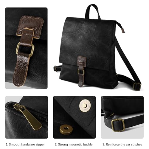 Image of Women's Fashion Backpack Purse Multipurpose Design Convertible Satchel Handbags Shoulder Bag Travel bag (Black)