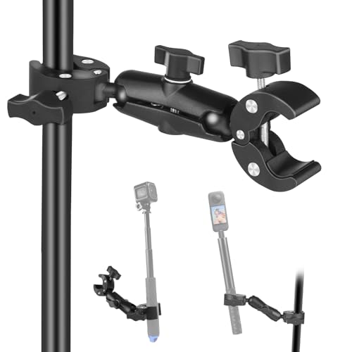 PULUZ Double Clamp Mount, Crab Plier Clip Bracket, Double Clamp Magic Arm with 2 Ball Head for Motorcycle, Bike, Cross Bars, Umbrella, Desktop, Light Stand, Photo Boom Stand