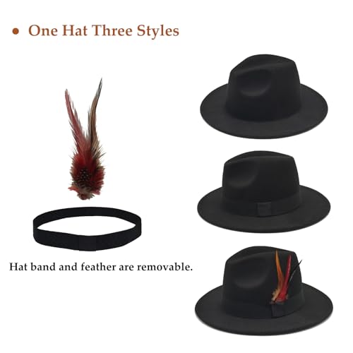 Image of Mens Fedora Hats Classic Wide Brim Fedora Hat for Women Men Dress Hats Panama Hat with Band