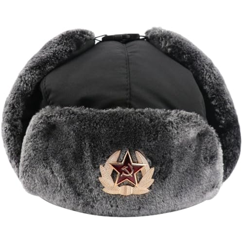 ロシア帽 防寒 暖かい 飛行帽 イヤーフラップ ソ連バッジ付き ユニセックス アウトドア用 - Gediio - 商品画像