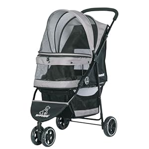 ROODO Escort 3 Wheel Dog Cat Pet Stroller for Small/Medium Dogs Cats Best Lightweight Foldable Portable Compact Jogger All Terrain Travel Pet Gear System Puppy Doggie Bunny Kitty Stroller(Grey)