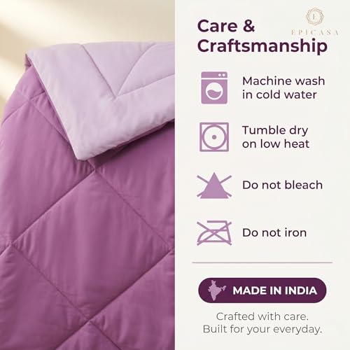 Image of Epicasa Reversible Comforter | 200 GSM Thermal Bonded Fill | 110 GSM Micro Peach Fabric | All Season AC Quilt | Diamond Quilted | Lightweight Duvet Blanket for Home Bedroom