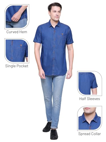 Image of Kuons Avenue Men's Half Sleeve Smart Casual Denim Shirt | Jeans Shirt for Men