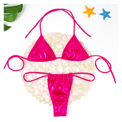youyu6-2o521 Halfter-String-Dreieck-Bikini-Sets Frauen Bikini Set, PU Leder Swimwear Halter BH Dreieck Anzug Badeanzug Badeanzug Badeanzug (Color : 6, Size : S) Cover