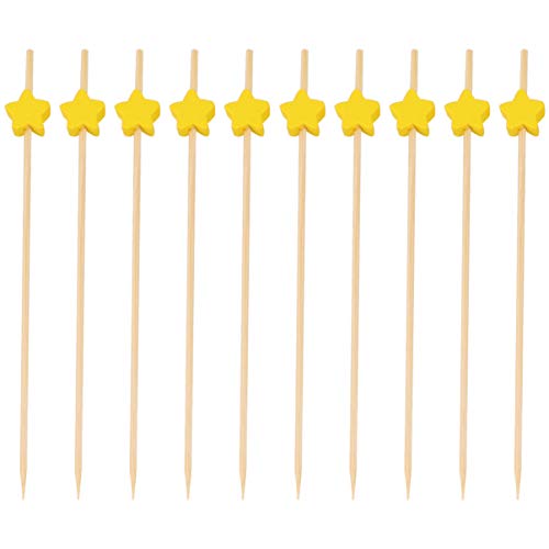 Cabilock 100pcs Star Design Fruit Picks for Cocktails Appetizers and Drinks Disposable Food Sticks for Parties Weddings and Celebrations Yellow
