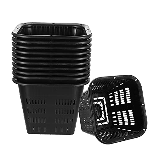 Housoutil Square Net Pots, 12PCS Plastic Garden Mesh Net Cup Pots, Plant Nursery Pond Plant Baskets for Gardening Hydroponics Aquaponics Orchids