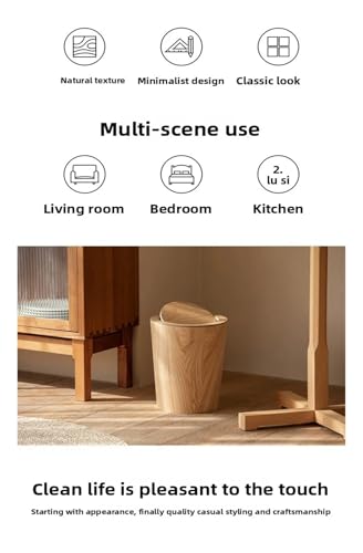 Caneca de basura de madera natural con tapa basculante 10 L miniatura 3