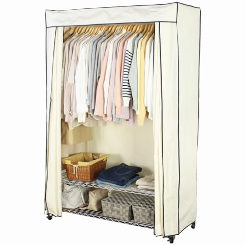 MIYAGUCHI 株式会社ミヤグチ企販 ハンガーラック ワードローブ ファンシーケース 洋服掛け 洋服掛けラック クローゼットハンガー おしゃれ スリム カバー付き 120幅 頑丈 棚付き キャスター付き MTKMK-0053