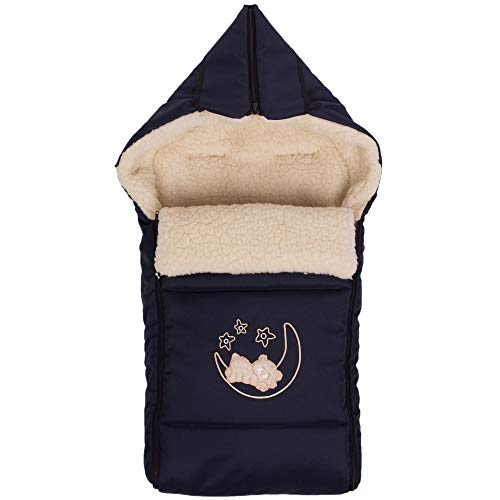 Goldkids Winter Fußsack für Kinderwagen Babyschale Schlittensack Lammwollesack Baby Fußsack Kuschelsack Winterfußsack 40 x 90 cm (Dunkelblau)