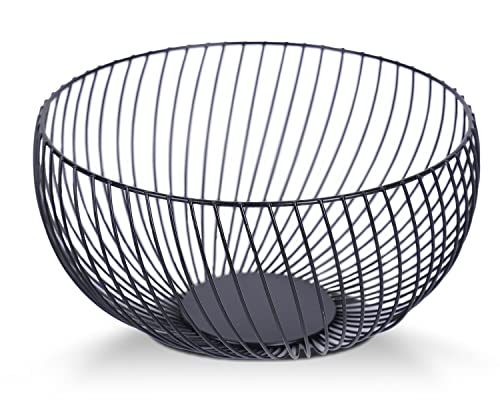 IBWell Wire Fruit Basket Fruit Bowl Kitchen Fruit Basket Stand Fruit Bowls for the Counters Metal Fruit Bowl (Black, Twill)