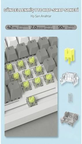 Coverzone Beyaz Işıklı Hot Swap Kablolu Mekanik Oyun Klavyesi | Ajazz AK820 Gri Beyaz (AK820 Gri Beyaz - Sarı Switch) - Görsel 3