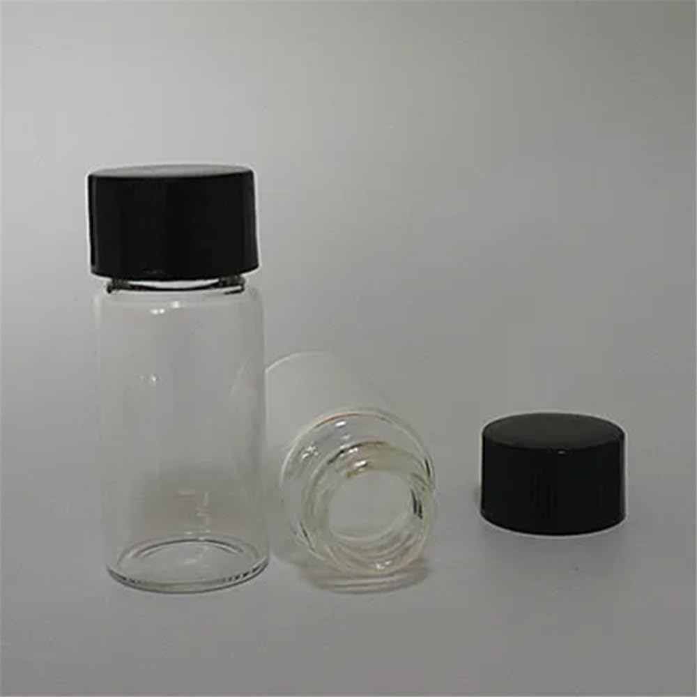 Attrezzature e forniture di laboratorio Flaconi for campioni in vetro trasparente da 3 ml a 50 con tappo a vite in plastica nera Flacone essenziale for uso in laboratorio