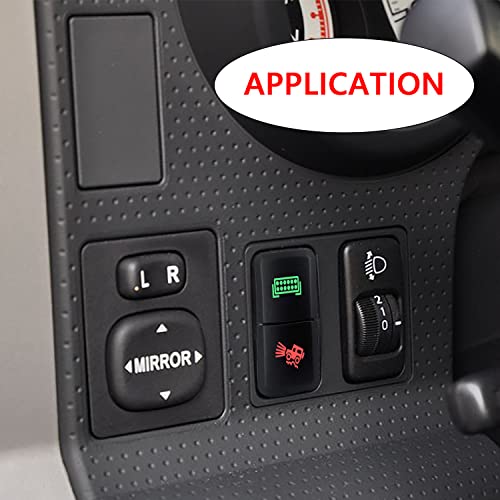 Image of Dual Push Button Switch Led Light Bar & Led Work Lights Icon Red & Green Led Backlit On-Off Push Switch for Toyota Landcruiser Tacoma Hilux FJ Cruiser 3Amp /12V (1.54'' X 0.83'')