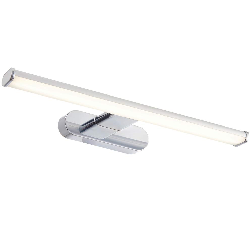 8W Diffused Cool White LED | 400mm Wide IP44 Bathroom Mirror Wall Light | Chrome Slim Bar Strip Lamp | Over Cabinet Moisture Resistant Shower/Wet Room Lighting