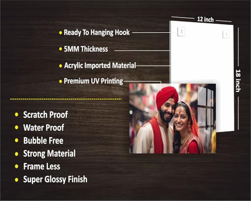 SP Graphics I Customized Acrylic Photo Frame (12x18 inch 5mm) | Custom Picture Frame with Your Photo | Gift for Birthday I Anniversary I anniversary I gift I Wall mount I frameless photo frame