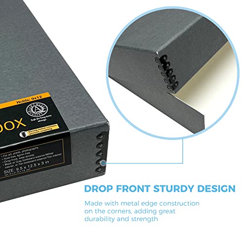 Lineco, 9X12 Blue/Gray Color, Museum Archival Storage Box, Drop Front Design. Acid-Free With Metal Edge. Protects Picture Longevity, Organize Photos, Documents, Crafts, Diy. #TOP3