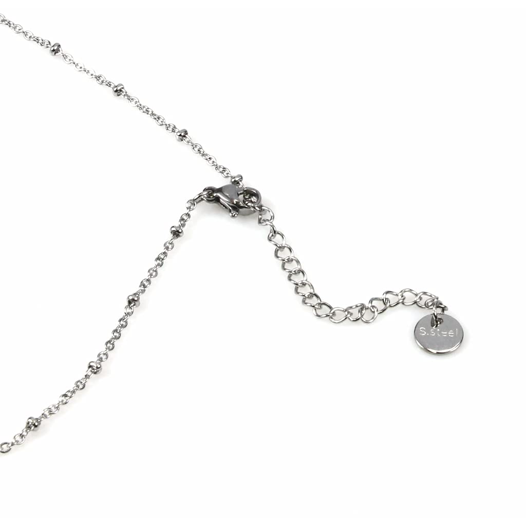 Flowers Collana in Acciaio color Oro, Rosa o Argento Portafortuna con 3 Ciondoli Corno Rosso Ferro di Cavallo e Mano Corna catenina Elegante con anelli e piccole sfere