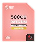 Three 500GB Data SIM Card – for Portable WiFi, Routers & Phones – Preloaded Monthly Until July 2028 – Dual Network (Three & Vodafone) Stronger Coverage
