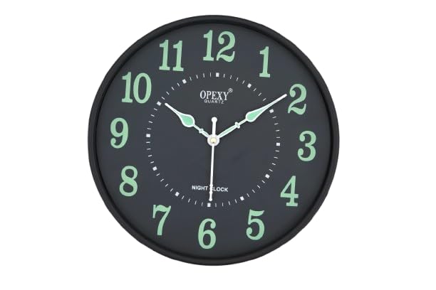 Image of Quartz Round Wall Clock 10 Inch | Slim & Lightweight Plastic Wall Clock | Glow in The Dark Luminous Numbers & Hands | Silent Accurate Quartz Movement