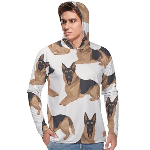 Men's Sun Shirts UPF 50+ Rash Guard Long Sleeve Sun Protection Hoodie German Shepherd Lightweight Shirt L White2