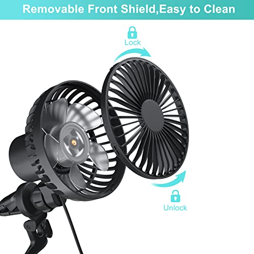 Amsdifio Car Fan, USB Fan for Car with Clip On, Oscillation Fan with Powerful 3 Speed, 360 Degree Rotatable, RGB Lighting, Auto Cooling Air Fan for Car, Truck, SUV, RV, Vehicles (5V, Black) 6 41PBgzg CCL