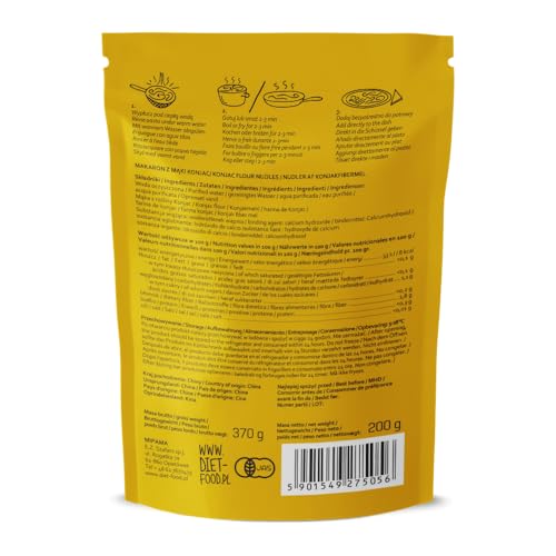 Diet-Food Shirataki Spaghetti - Low Carb Bio Konjac Nudeln | 200 Gramm Kalorienarmes Veganes Essen, Fettfrei, Sojafrei, Glutenfrei Schlankheits Nudeln, Glucomannan