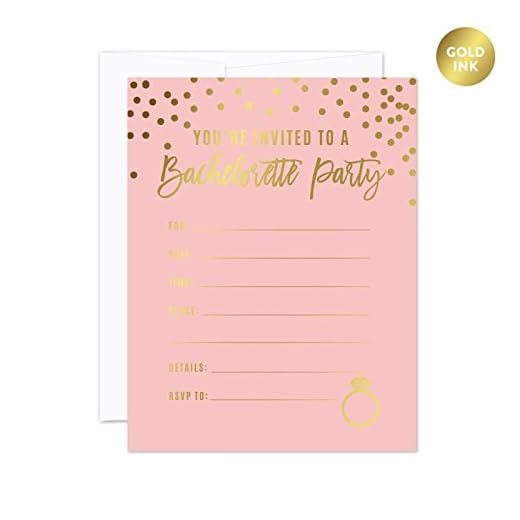 Andaz Press Blush Pink and Metallic Gold Confetti Polka Dots Bachelorette Party Bridal Shower Collection, Blank Bachelorette Invitations with Envelopes, 20-Pack