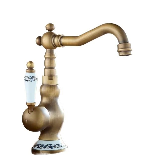 Mitigeur de cuisine vintage en laiton antique pour évier monté sur pont