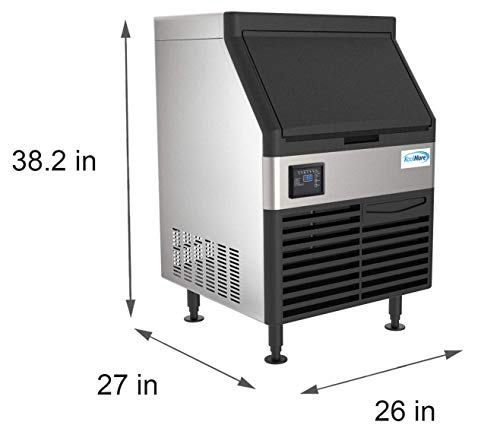 Image of KoolMore CIM-280 Undercounter Ice Maker Machine, 280 lb. Full Cube Production, Air Cooled and Free Standing, Black and Silver Stainless-Steel Frame, Restaurant, Bar, Cafe or Hotel