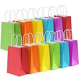 BagDream 24PCS Small Party Favor Paper Gift Bags with Handles 6 Assorted Rainbow Colors Party Bags Kraft Paper Bags for Wedding Brithday Parties 5.25x3.75x8