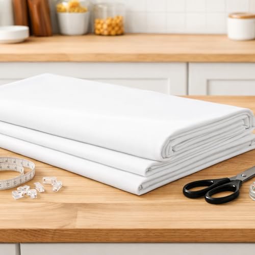 Uni Stoff Meterware 1 Meter 160 cm Baumwolle Linon Weiß – einfarbiger Baumwollstoff schadstoffgeprüft, kochfest bis 95 °C, pflegeleicht, ca. 130 g/m², hergestellt in Europa