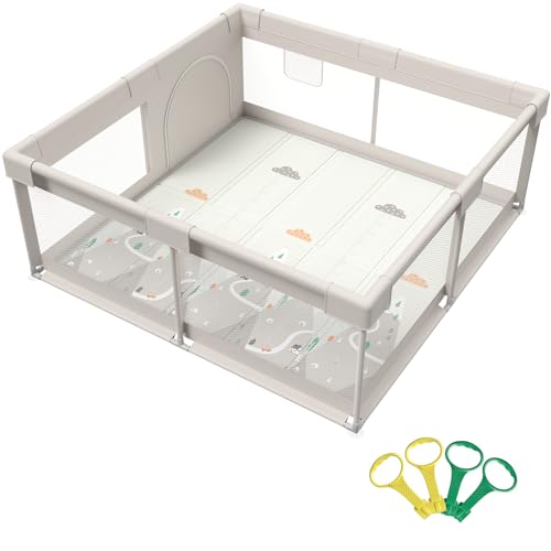 Cafolatt 150x150 cm Parque Infantil Bebe, Este Corralito Grande es Perfecto para el Hogar y Viene con 4 Piezas Anillas (150X150X65cm)