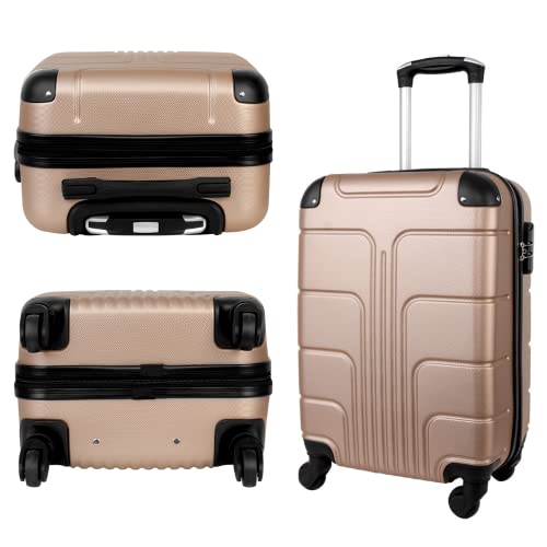 Kit Com 2 Malas de Viagem Para Bordo Fibra Rígida ABS Rodas 360° Cor:Ouro