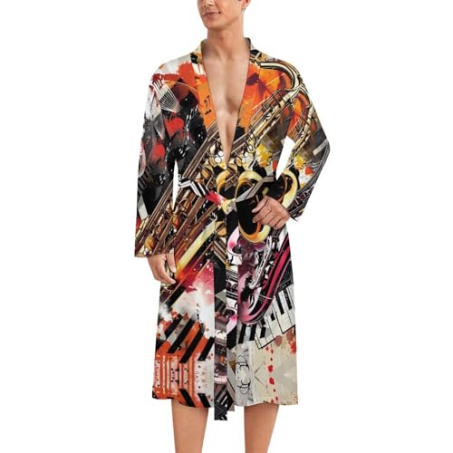 Musical Instruments Jam Session Funny Men's Robe Soft Lightweight Bathrobe Long-sleeve Spa Robes