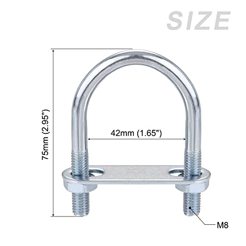 Image of METALLIXITY U Bolts 4 Sets (M8x42x75mm), Round U Bolt Steel with Nut and Plate - for Construction, Pipe