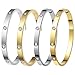 Harlorki Shiny 14K Gold Plated Round Buckle Personalized Stainless Steel Cubic Zirconia Rhinestone Charm Open Bangle Cuff Bracelet for Men Women Fashion Jewelry
