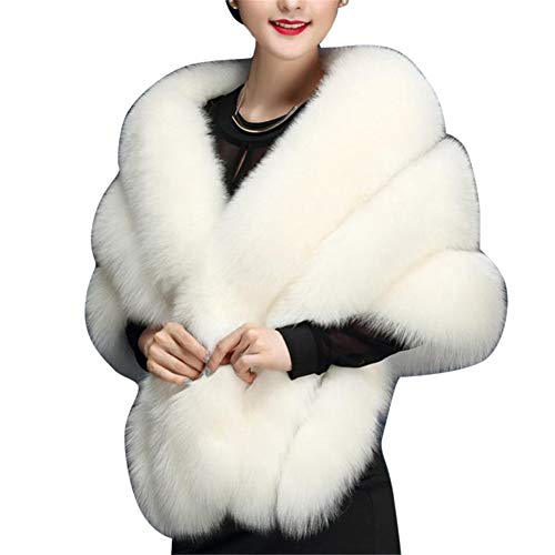 MISSMAO Wedding Faux Fur Bridal Scarves Jacket Stoles Women's Thicken Faux Fur Wrap Shawls Shrug Warm Poncho for Winter Wedding Dress White