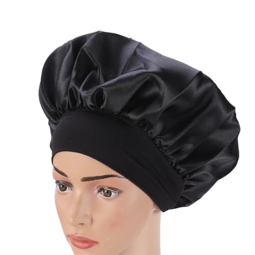 SOESFOUFU Gorro para Dormir Mujer Negro Banda Ancha de Alta Resiliencia, Tejido Ligero y Transpirable, Adecuado para Proteger el Cabello Rizado Durante la Noche