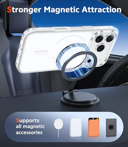 Image of FNTCASE for iPhone 17 Pro Case: Clear Magnetic Phone Cases with Screen Protector Compatible with Magsafe Slim Anti Yellowing Rugged Shockproof Protective Transparent Cell Phone Cover (White)