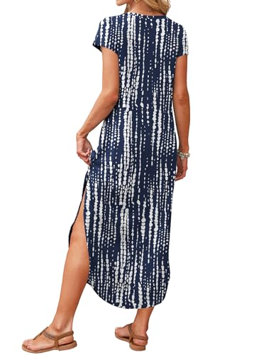 Image of RUMIA Summer Maxi Dresses for Women Cap Sleeve Long Sundress with Pockets