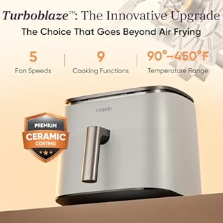 Cosori 9-in-1 TurboBlaze Air Fryer 6 Qt, Premium Ceramic Coating, 90°–450°F, Precise Heating for Even Results, Air Fry, Roast, Bake, Broil, Dry, Frozen, Proof, Reheat, Keep Warm, 120V, Light Gray