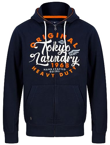 Tokyo Laundry Invidia Motif Brushback - Sudadera con capucha y cremallera para hombre, Prevail - Navy, L