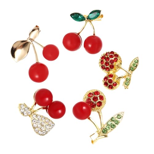 WRITWAA Broches Joyería Mujer, 5 Broches de Cereza Gemas de Imitación, Accesorios para Ropa y Regalos