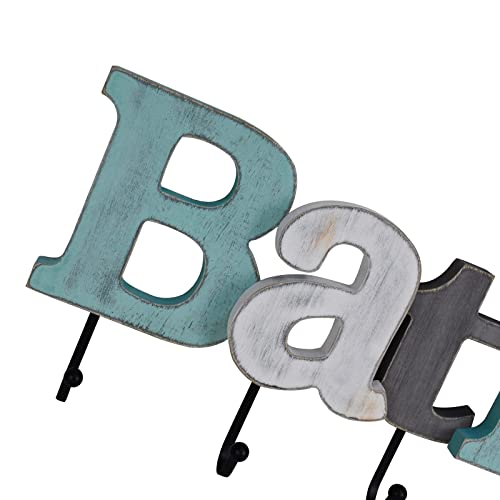 Veclotch Rustic Wood Bath Sign With Towel Hook Decorative Cutout Word Sign Wall Decor, Multicolor Wooden Bath Word Sign Freestanding Block Letters Wall Mounted Decorative Sign Multicolors Bath #TOP5