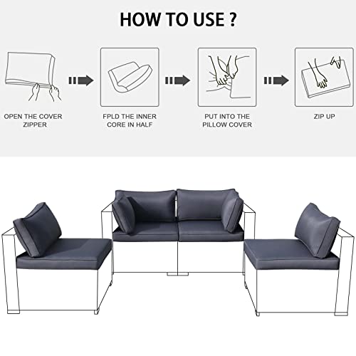 Fkslife Outdoor Furniture Replacement Cushions, Sectional Rattan Conversation Set Water-Resistant Replacement Sofa Cushions, Liner&Cover (Dark Grey, Ten Piece Set) #TOP1