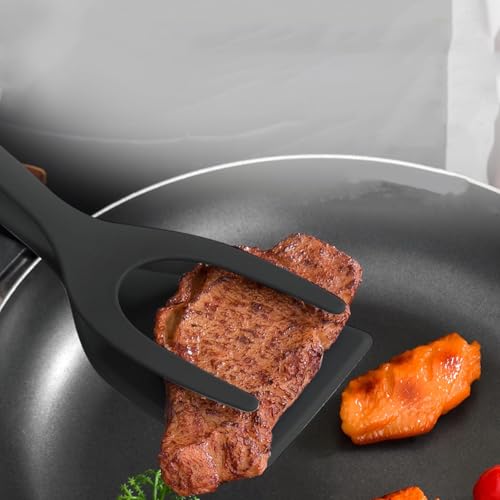 Versatile 2-in-1 Egg Flipper Spatula and Tongs - 2 PCS Non-Stick Heat-Resistant Kitchen Tools for Pancakes, Fish, and Omelets in Black and Red - Image 5